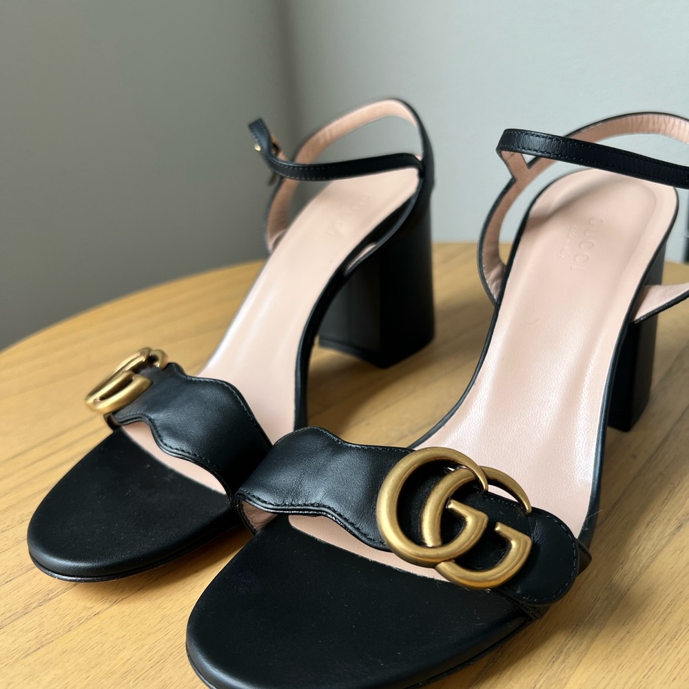 GUCCI LEATHER MID-HEEL SANDAL